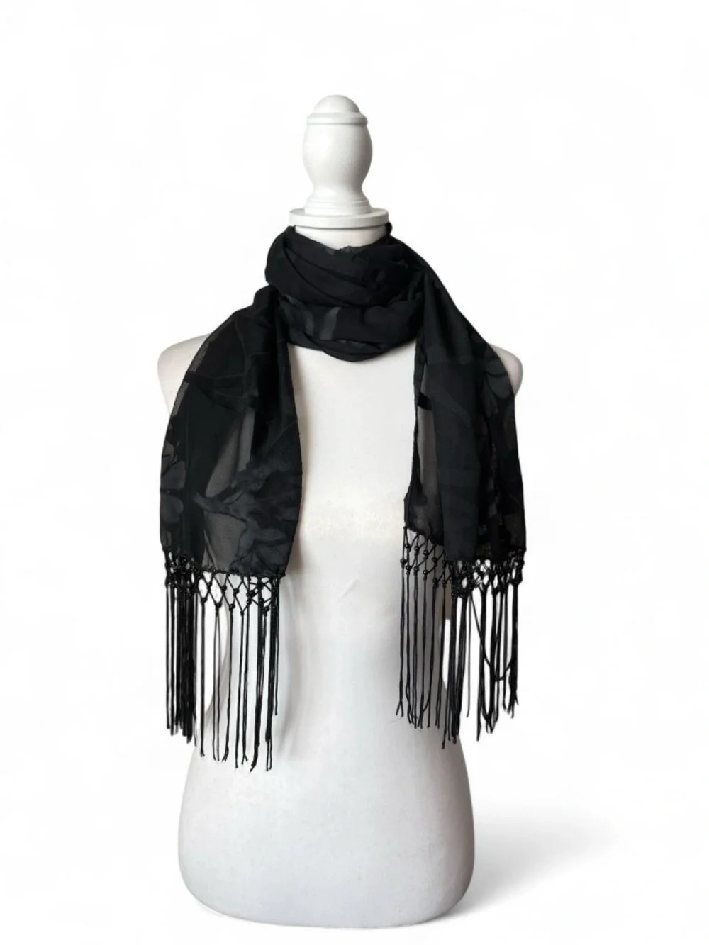 Black Beaded Shawl Scarf